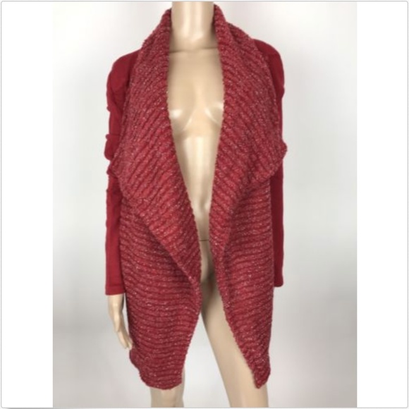 New Lucky Brand Red Sweater Mixed Wrap Cardigan - Picture 5 of 7
